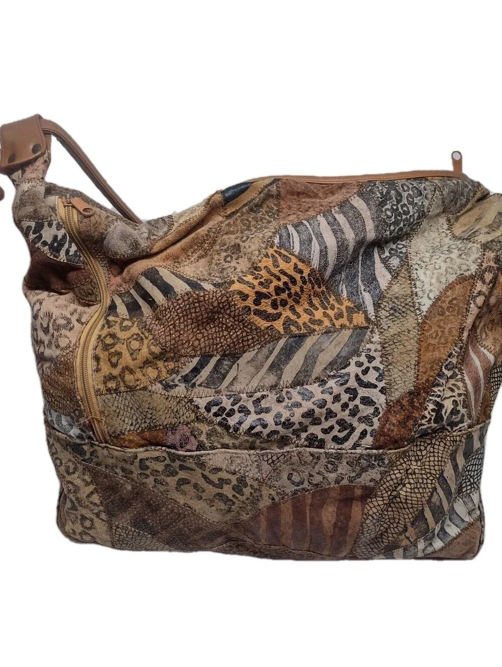 Y2K Patchwork Suede Leather Hobo Bag Animal Print Boho Oversized Weekender
